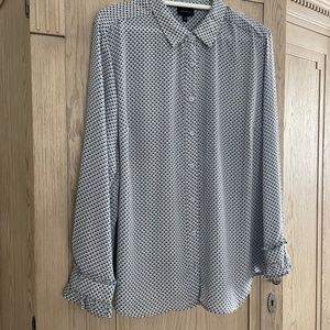 Blue, black, and white blouse